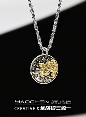 喝水小猫复古吊坠项链男女