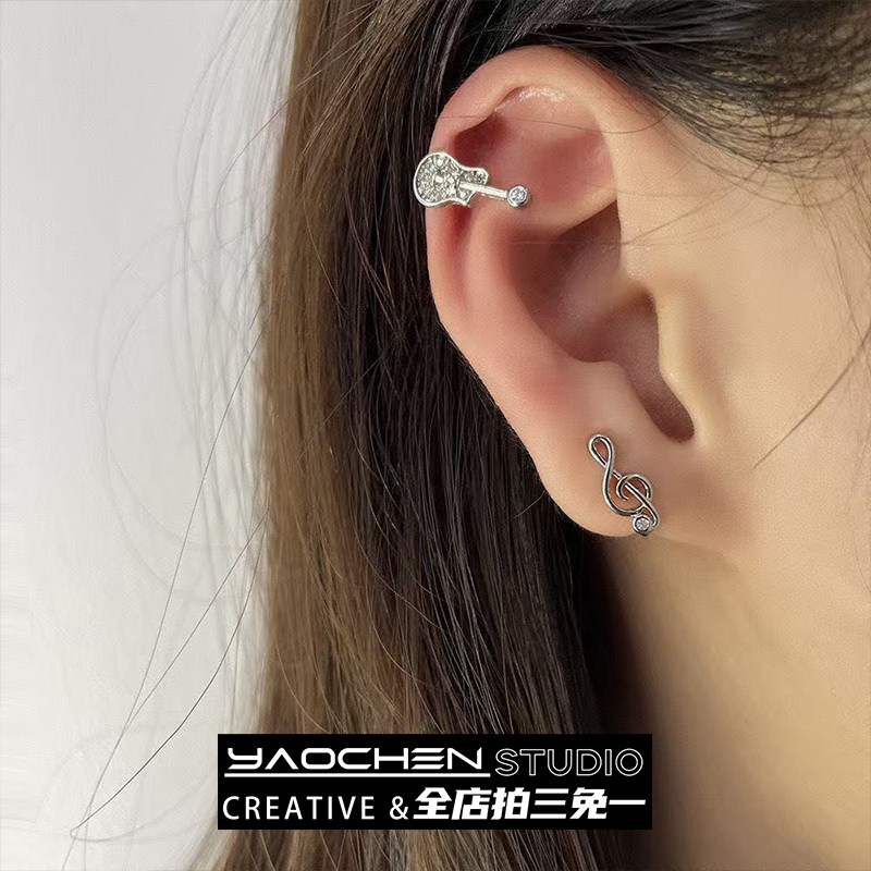 不对称吉他音符艺术生耳夹女无耳洞ins小众设计高级感耳骨夹耳饰