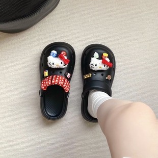 哈喽Kitty洞洞鞋女款2025新款外穿厚底eva防滑防臭踩屎感凉拖鞋