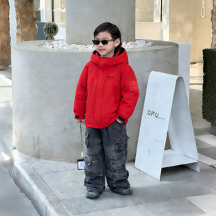 鸭鸭儿童男款羽绒服红色短款洋气拜年服外套学生中大童新款童装