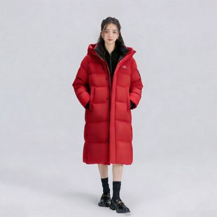 yaya鸭鸭女士羽绒服红色长款超厚保暖本命年外套2026新款连帽冬装