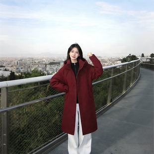 yaya鸭鸭羽绒服女2025新款冬红色户外中长款情侣工装派克极寒外套