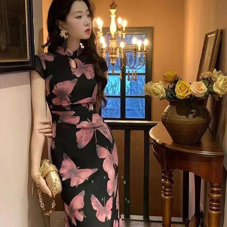 新中式复古E尧【破茧成蝶】改良旗袍裙女夏气质短袖连衣裙