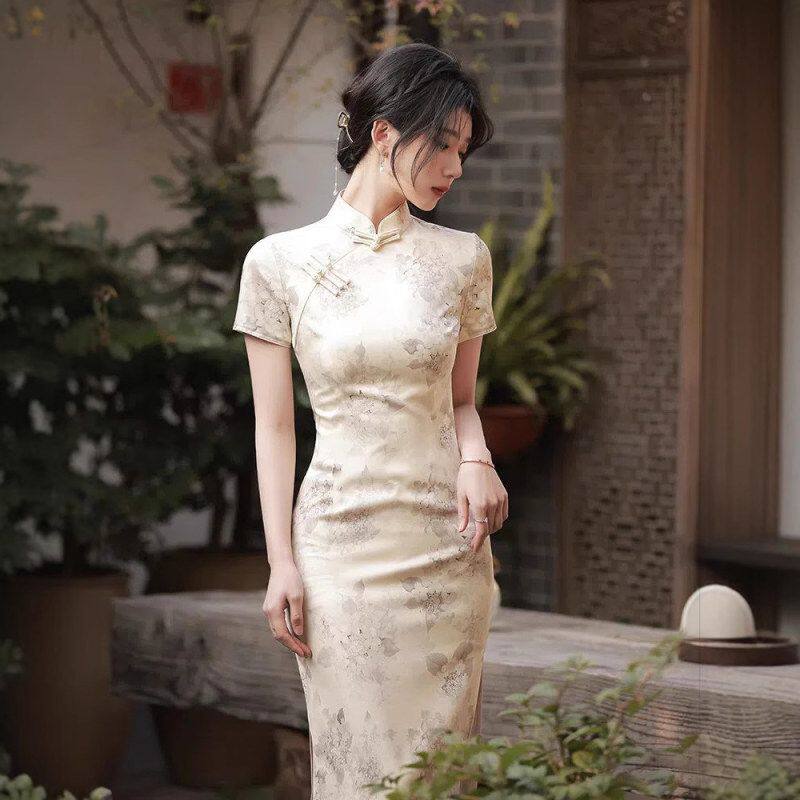 法式旗袍2025年新款气质复古中国风长款改良版年轻款少女连衣裙夏