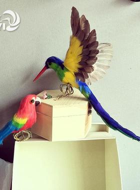 仿真羽毛鹦鹉 金刚鹦鹉工艺品 仿真鹦鹉 鹦鹉摆件 彩色羽毛鸟摆件