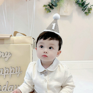 ins风森系生日帽子萌宝儿童1一周岁百天麻布数字小清新装饰布置2
