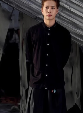 teamwang王嘉尔同款立领衬衫新中式中山领钢圈设计丝滑男休闲宽松