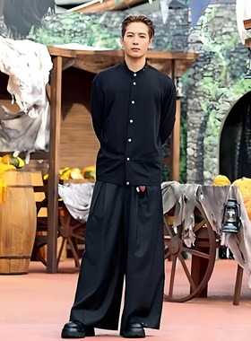 王嘉尔同款TEAMWANG混纺八分裤轻柔重工金属硅胶字体高街复古简约