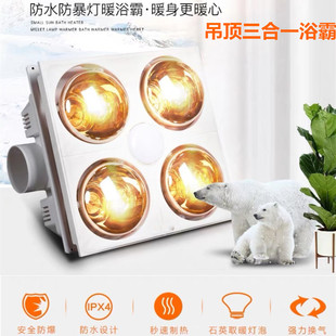 浴霸照明排气扇一体集成吊顶防爆家用取暖灯浴霸浴霸灯300300高热