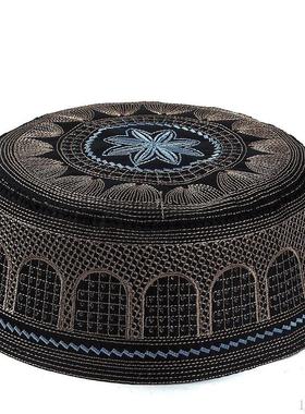 巴基斯坦帽男士帽子新款洋气MU丝林白色帽撑垫白帽新疆绣花刺绣