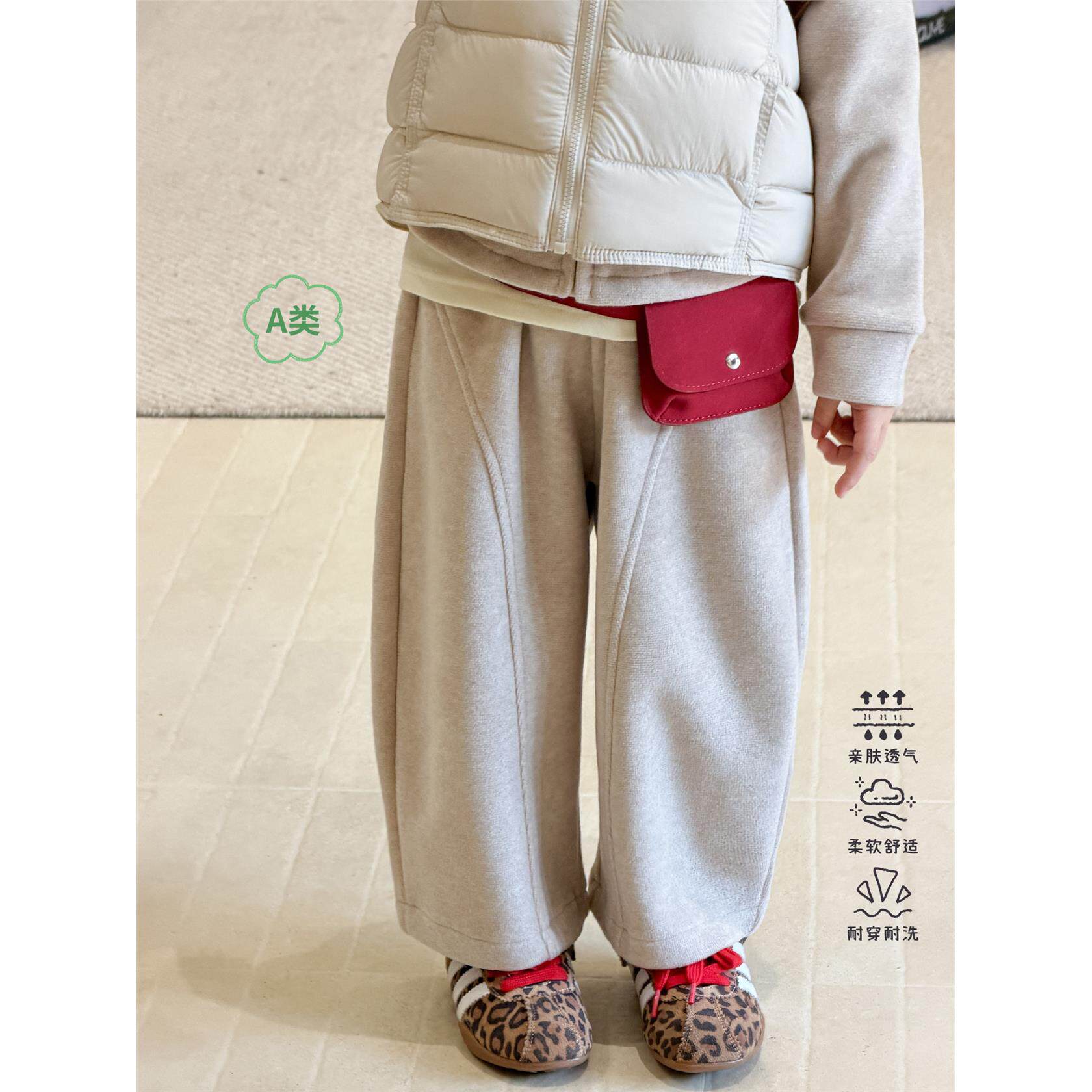 全棉【A类】蔗梨童装女童裤子冬装休闲裤儿童阔腿裤弯刀裤小女孩A