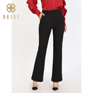 百丝BCVOGA高腰显瘦垂坠感长裤2024冬季新品百搭简约通勤微喇裤