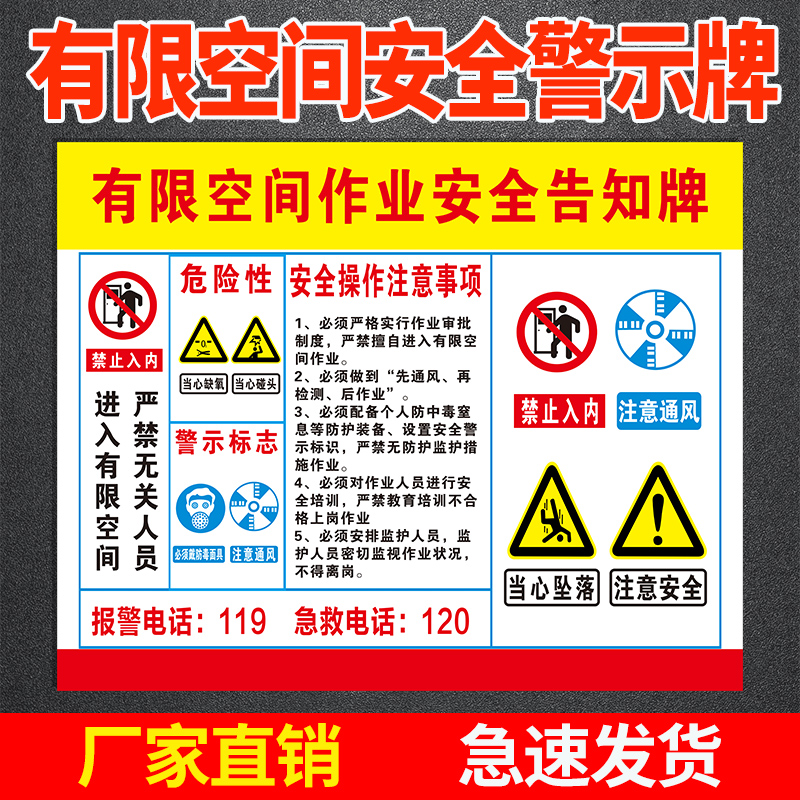 空间作业密闭许可定制定做告知牌