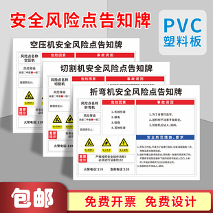 安全风险点告知牌工厂车间岗位空压机铣床磨床锯床车床叉车配电房安全风险告知卡标识牌提示警示牌全套定制