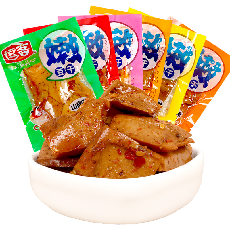 逗客嫩豆干辣味单独包装办公室解馋小零食耐吃豆腐干休闲小吃豆皮