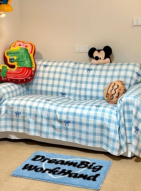 蓝色蝴蝶结沙发巾一整张全盖2025年新款租房卧室装饰布置沙发罩