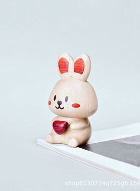 可爱兔爱心兔 创意木雕木质榉木兔子摆件磁吸可拆卸家居装饰礼品