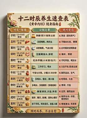 十二时辰养生速查表亚克力平面冰箱贴现代健康生活中医馆磁贴