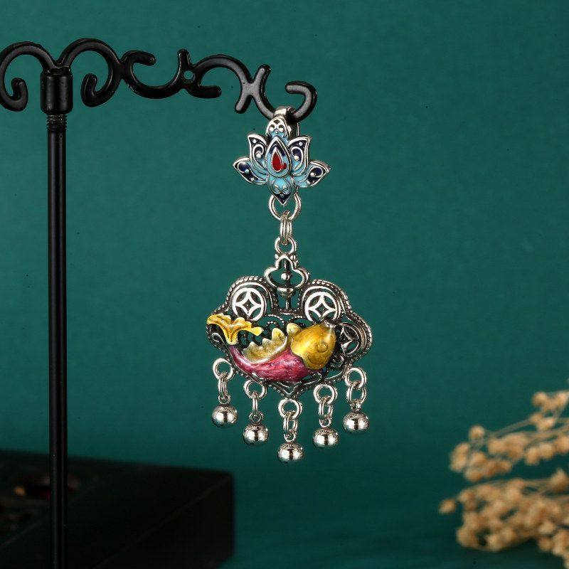 压襟女珐琅烧蓝中国风古典彩风旗袍挂件流苏典雅配饰汉服年年有余