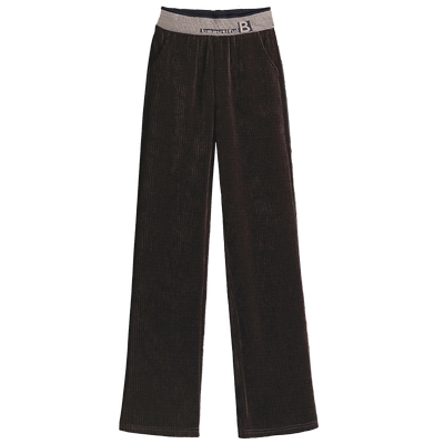 雪尼尔阔腿裤春秋冬高腰垂感条纹