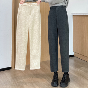 加绒加厚小个子宽松显瘦老爹萝卜裤 秋冬季 女2025新款 羊毛呢哈伦裤