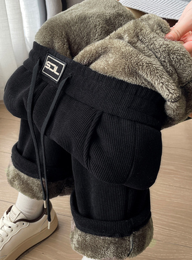 特厚羊羔绒阔腿裤女冬季加绒加厚高腰大码裤子胖mm宽松显瘦直筒裤