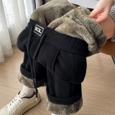 特厚羊羔绒阔腿裤女冬季加绒加厚