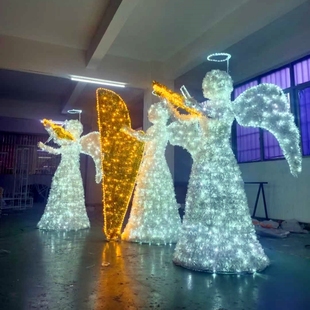 饰灯 圣诞节城市美陈灯光创意灯饰氛围摆件大型发光天使翅膀铁艺装