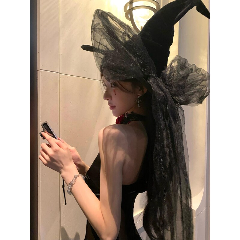 【万圣节小魔女】万圣节女巫帽子cos装饰巫师蕾丝头饰派对道具