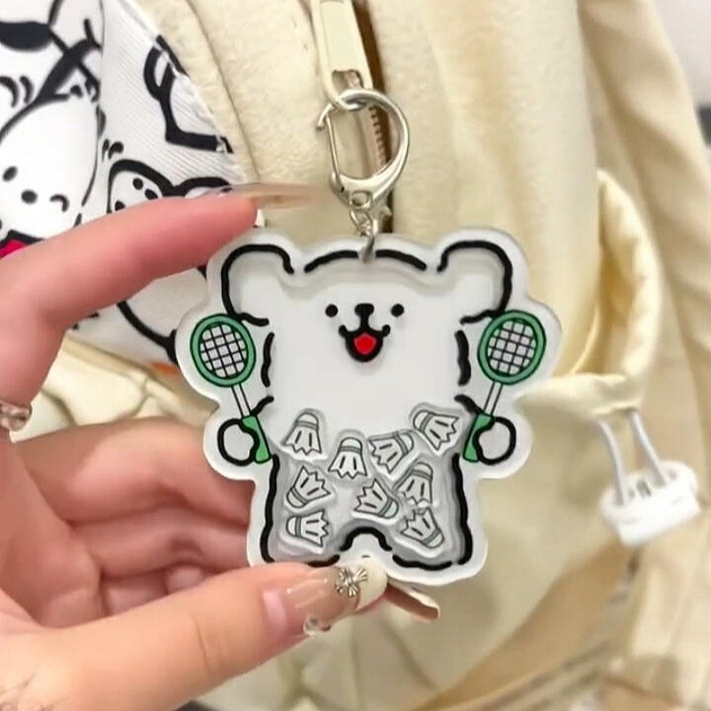 线条小狗羽毛球挂件钥匙扣卡通亚克力摇摇乐包挂饰情侣送球友礼物