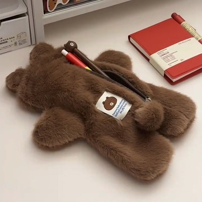 泰迪熊笔袋大容量高颜值可爱初中高中学生便携毛绒文具袋2025新款