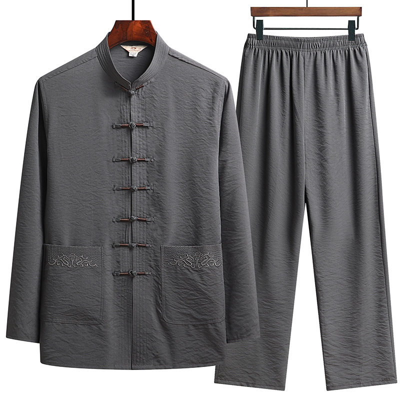 2026夏季棉麻唐装长袖套装中老年男士太极服禅服茶服居士服中国风