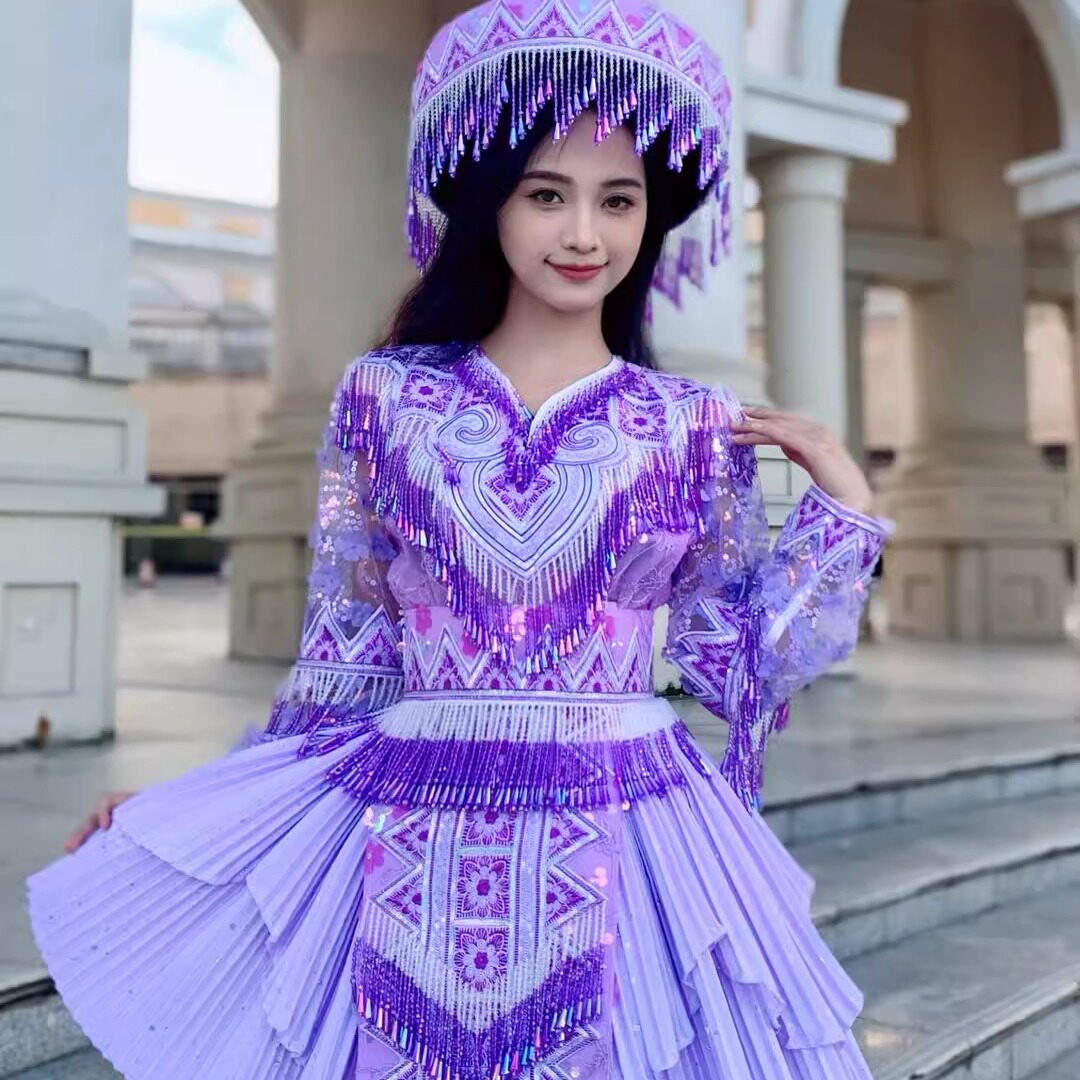 苗族套装裙子女装少数民族衣服收腰夏季短款传统云南民族服装