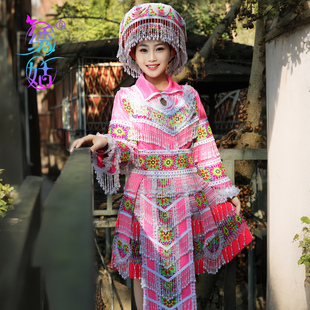 新款苗族服装短裙粉色套装云南文山红河特色民族刺绣珠珠服饰定做
