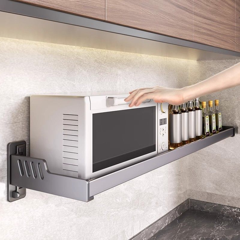 厨房置物架免打孔壁挂式多功能家用收纳架墙上调料架微波炉烤箱架