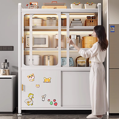 多层推拉门锅碗靠墙收纳柜