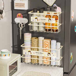 厨房磁吸置物架冰箱侧调料品收纳盒神器保鲜膜收纳杂物侧面收纳筐