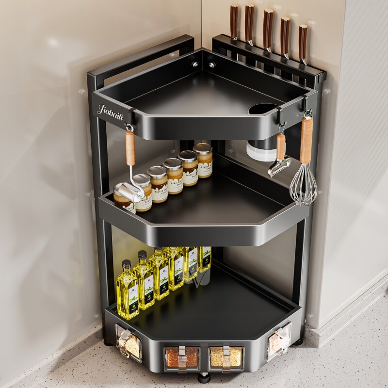 厨房置物架台面多层转角多功能三角调料品架带调料盒墙角落收纳架