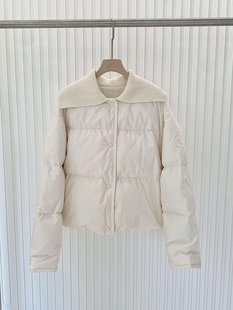 2025新款女冬季全棉平纹布针织大翻领保暖短款鹅绒羽绒服