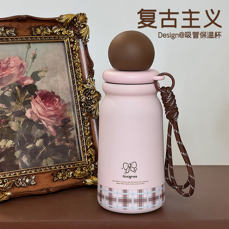 保温杯女生不锈钢吸管杯可爱杯子便携水杯高颜值车载随身杯咖啡杯