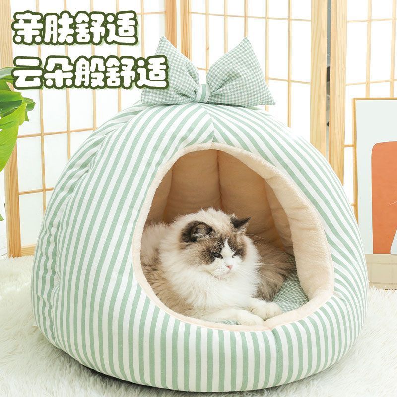 蝴蝶结猫窝冬加厚狗窝半封闭式安全感猫帐篷小型犬睡垫宠物用品