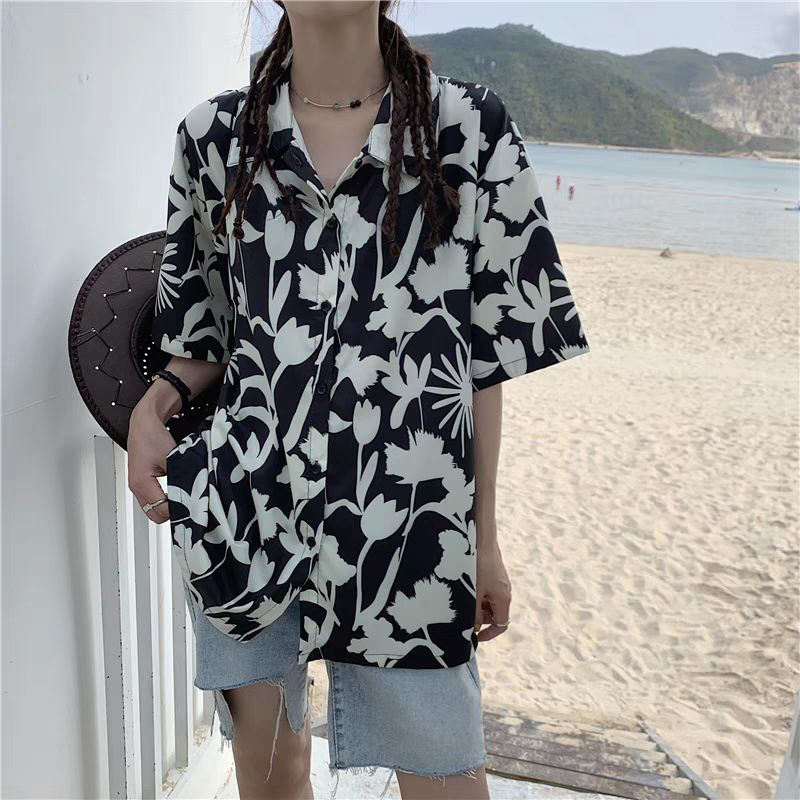 港味chic碎花短袖衬衫女潮ins夏季韩版bf设计感衬衣宽松复古外套,女装/女士精品,衬衫,淘宝优惠券,粉丝福利购,淘宝优惠卷