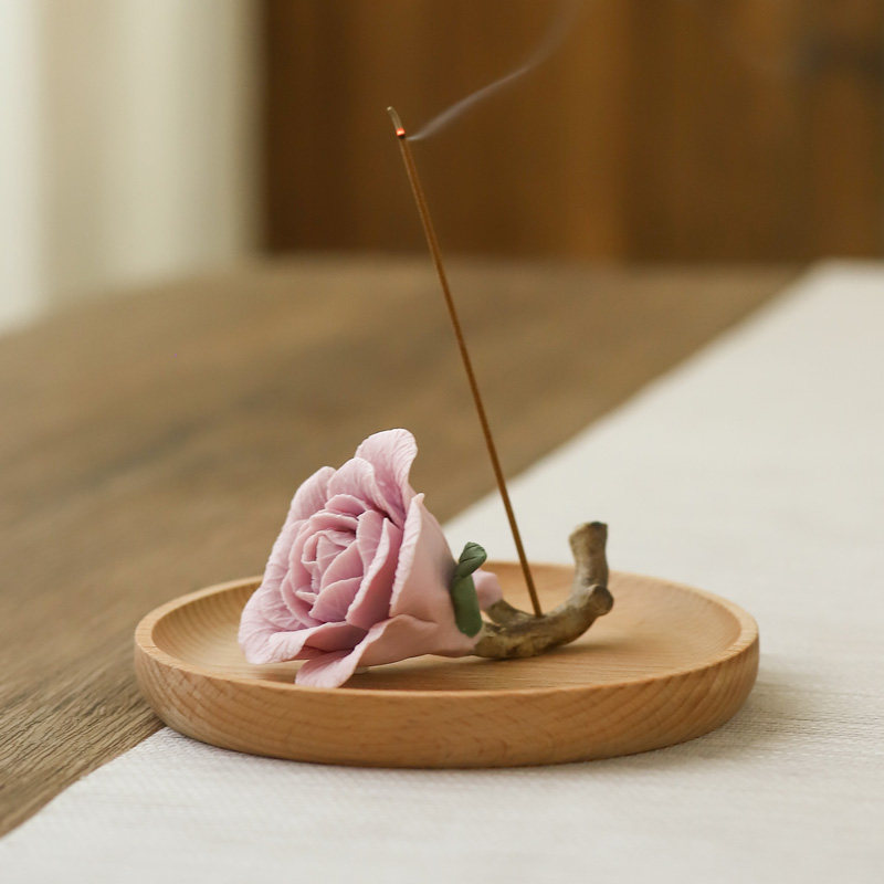 山茶花线香香插手工陶瓷捏花香座禅意香炉家居檀香沉香炉紫红白黄,家居饰品,香薰炉,淘宝优惠券,粉丝福利购,淘宝优惠卷