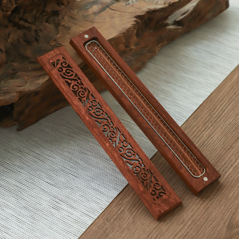 花梨木线香卧香盒配不锈钢网