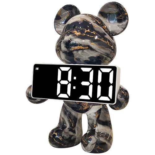 新款轻奢暴力熊时钟摆件客厅卧室桌面台式钟表摆放式电子钟闹钟装