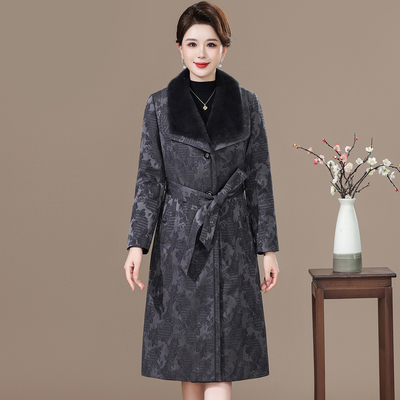 妈妈装羽绒服中长款2025新款中老年女装冬加厚水貂毛领鹅绒外套