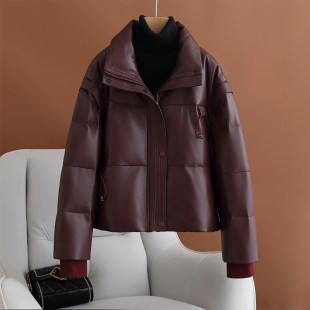 小个子妈妈高端绵羊皮外套皮衣短款 海宁真皮羽绒服女2024冬季 新款