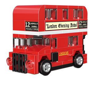 迪库迷你惯性回力滑行车积木拼凑儿童玩具车观光车复古赛车旅行车