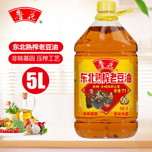 鲁花非转基因东北熟榨老豆油5L