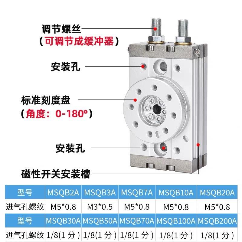 90度180度气动旋转摆台气缸MSQB-10A/20A/30A/50A/70A/多角度旋转